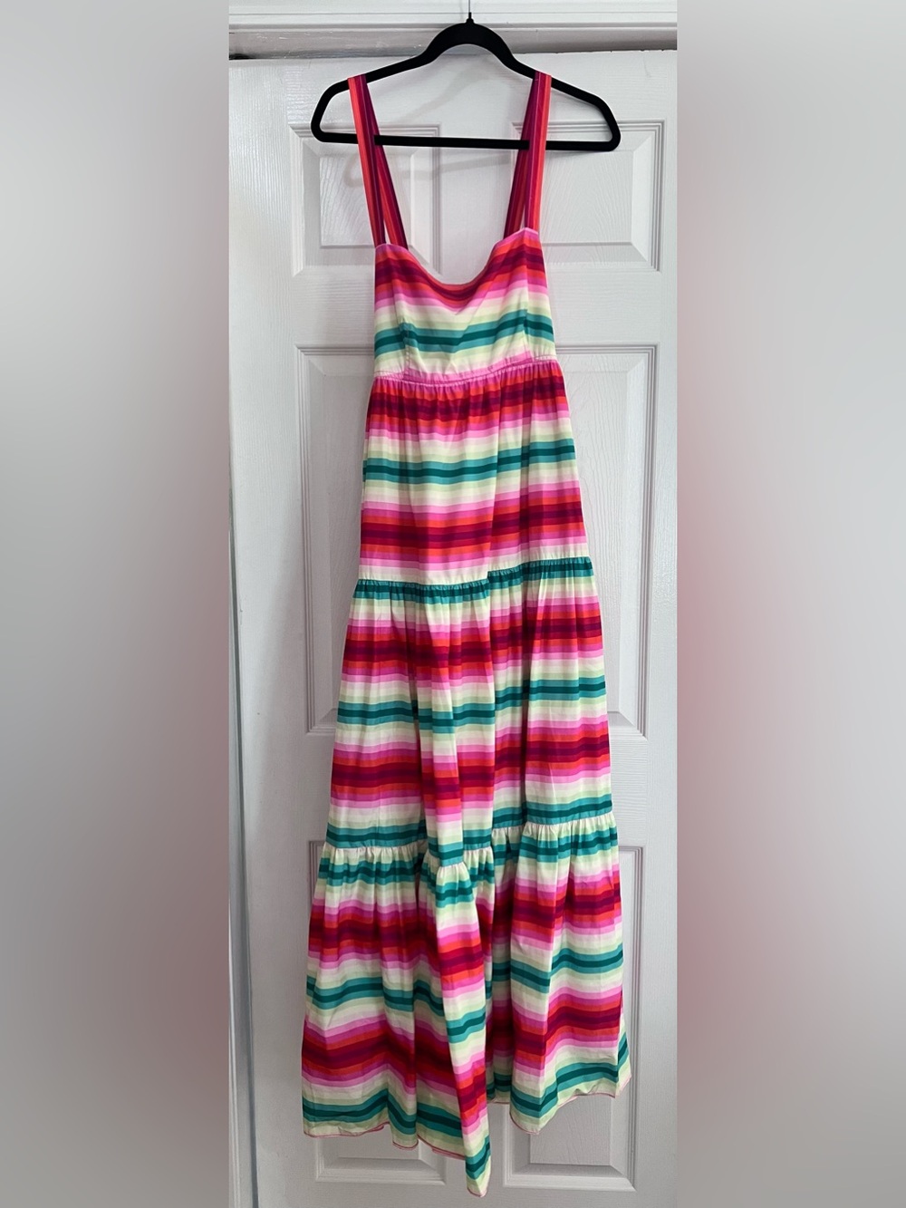 NWT J.Crew Tiered Striped Maxi Dress in Multi / Rainbow – Size 14 (Style AK672)
